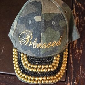 Ashley Stewart Camo Cap with Gold and Black Embellishments